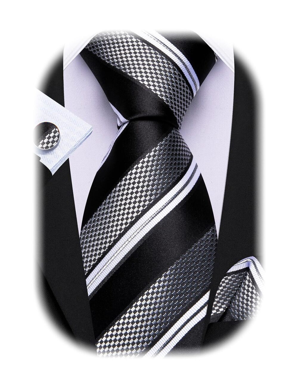 1033 Man Stripe Ties Set Silk Woven Pocket Square Necktie Cufflinks Formal